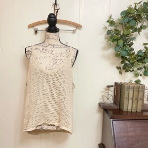 Neuflora Crocheted crunchy Beige Knit V Top crop top tank top Women's Top hippie